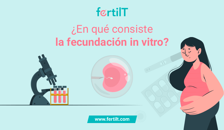 Portada de artículo con animación de mujer embarazada, óvulos y un microscopio