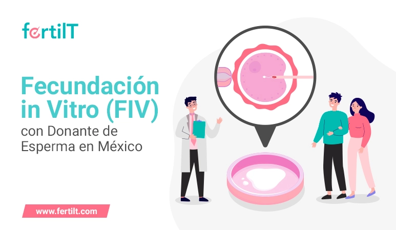 Doctor, pareja de hombre y mujer, óvulo y esperma como portada del artículo Fecundación in Vitro (FIV) con Donante de Esperma en México 