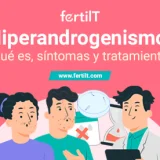 Mujer y hombre con hiperandrogenismo escuchando las indicaciones de un doctor, imagen destacada del artículo